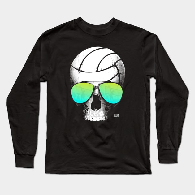 Volleyball Skull Wearing Green Aviators Long Sleeve T-Shirt by cjboco